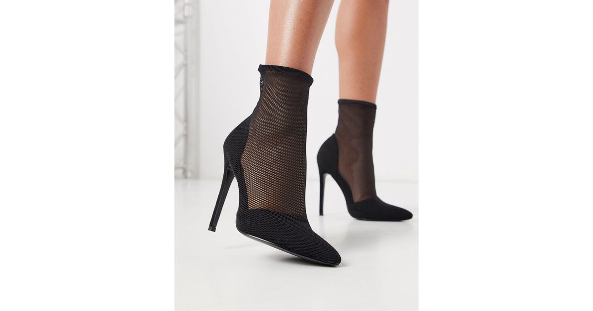 ASOS Estelle Mesh Sock Boots in Black | Lyst