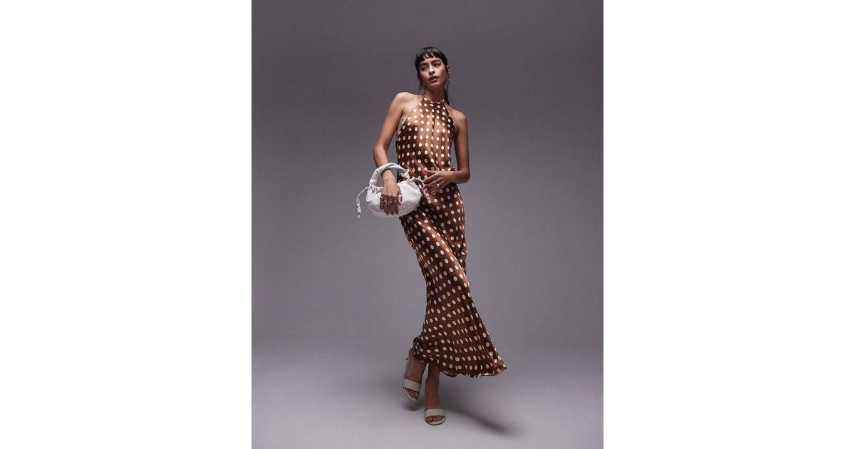 princess polly baby blue dress Carolina Herrera Polka-Dot Halter Shirtdress in Mocha Brown - Meghan Markle  Dresses main image 0