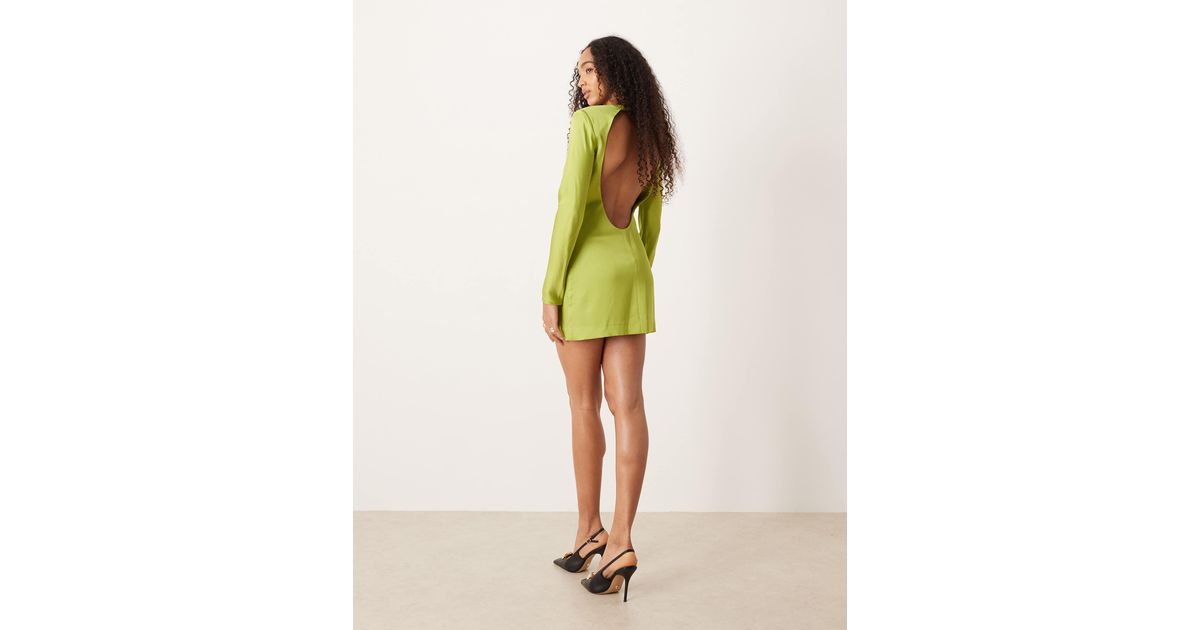 mango green mini dress MANGO - Open-back satin-effect dress green