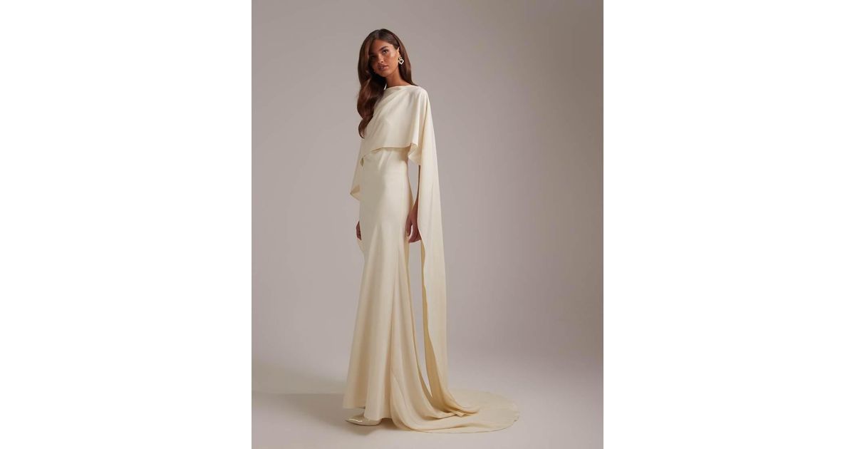 ASOS Cape Overlay Low Back Maxi Wedding Dress in Natural | Lyst UK