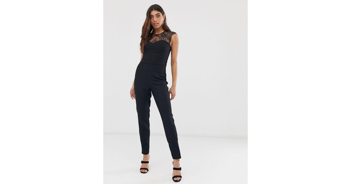 Lipsy Lace Jumpsuit in Black | Lyst 