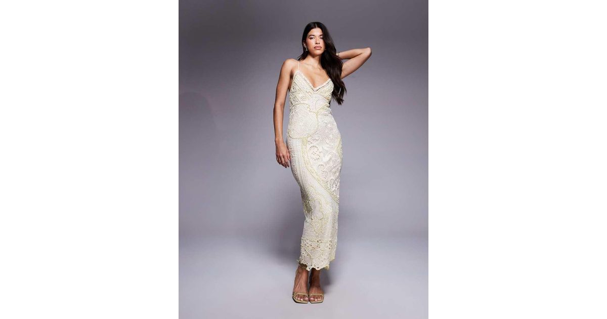 ASOS Lace Applique Embellished Cami Maxi in Yellow | Lyst UK
