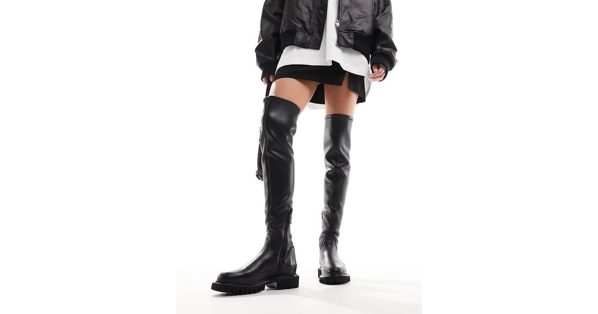 AllSaints Leona Over The Knee Leather Boots in Black Lyst UK