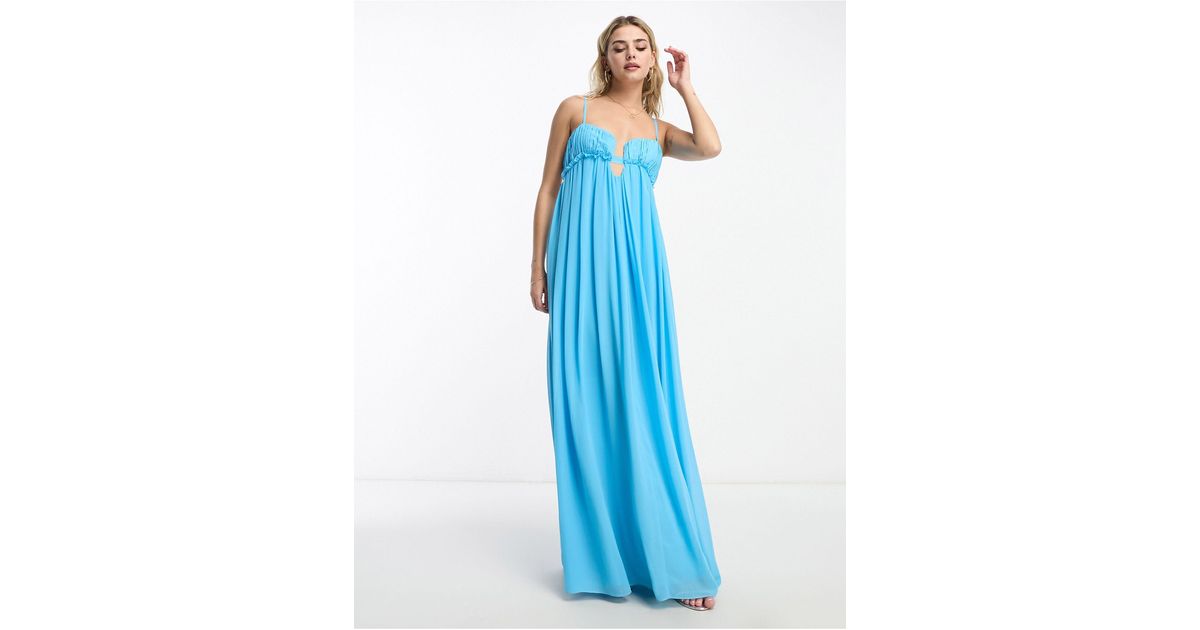 ASOS Baby Doll Ruched Bust Maxi Dress in Blue Lyst