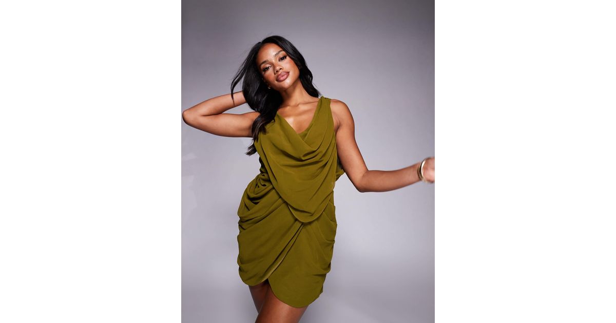 strapless open back dress Draped Backless V-Neck Satin Mini Dress, Grey / Xs