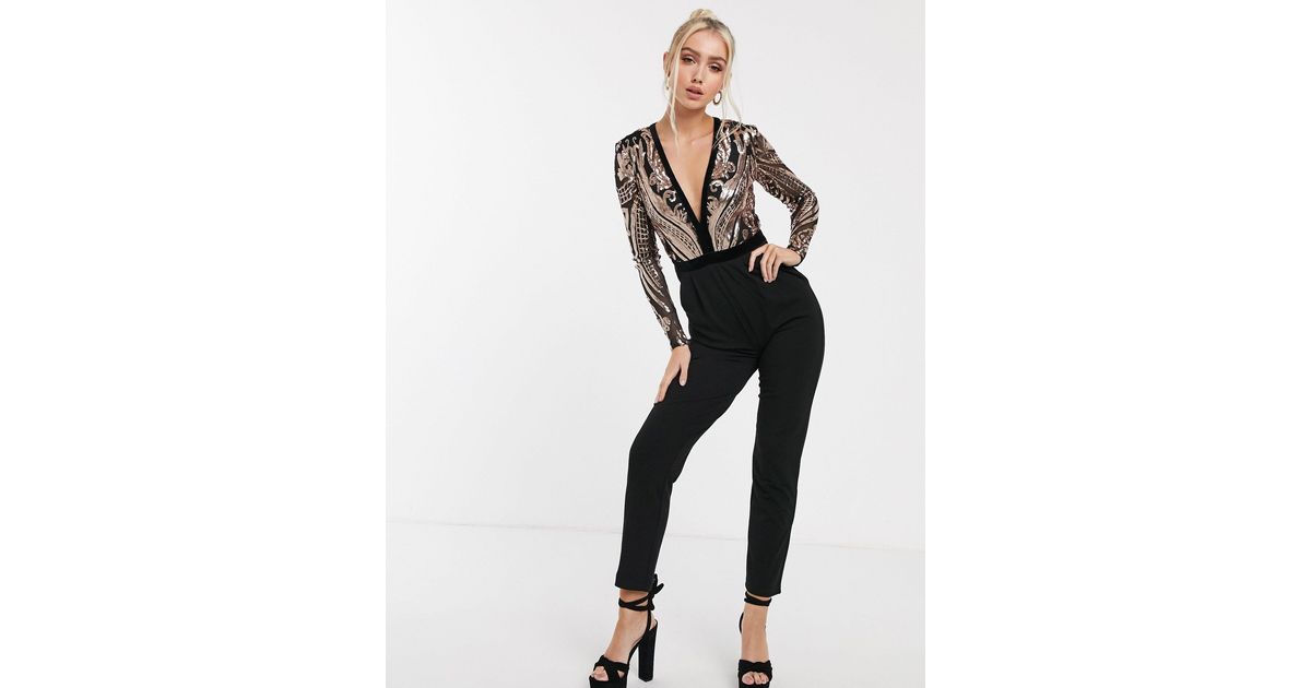 Goddiva Synthetic Plunge Neck Sequin 