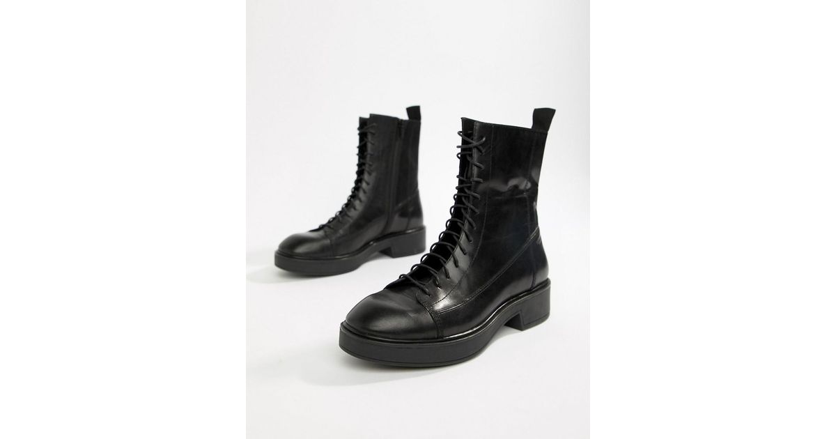 Vagabond Diane Lace Up Black Leather Military Boots - Lyst