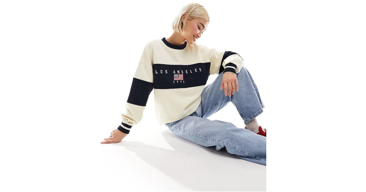 Daisy street oversized sweatshirt with online los angeles embroidery in retro strip