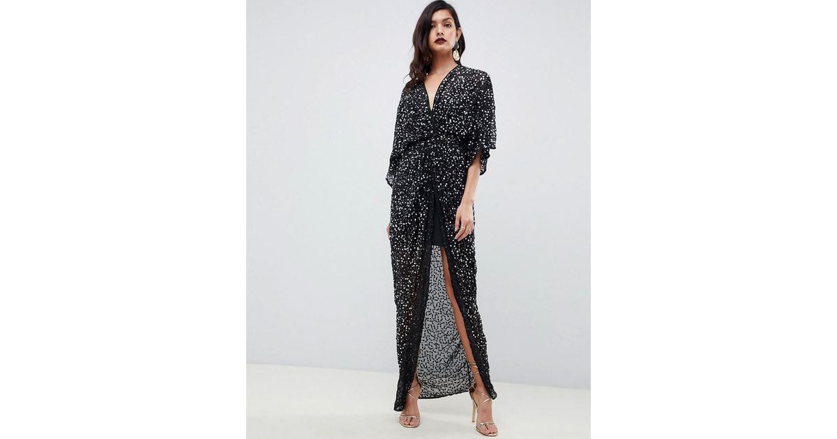 sequin kimono maxi dress