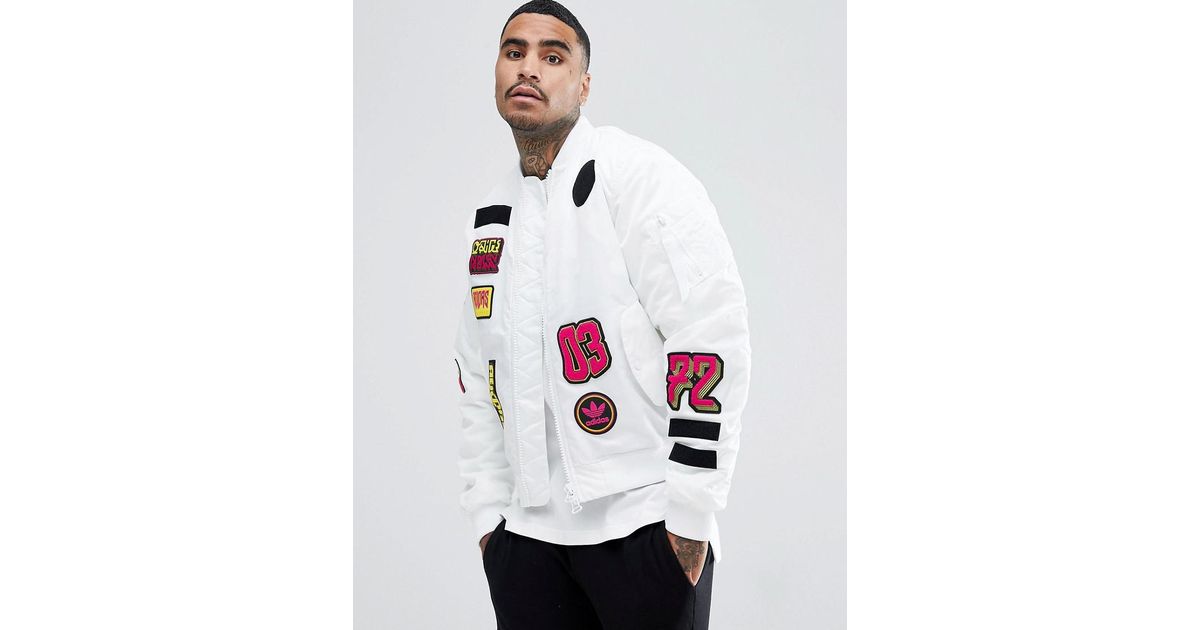 adidas Originals Logo Padded Patch Bomber Jacket In White Br7149 for Men |  Lyst