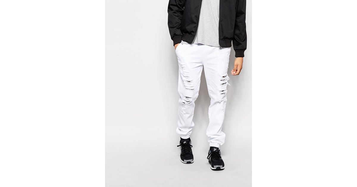 white denim joggers