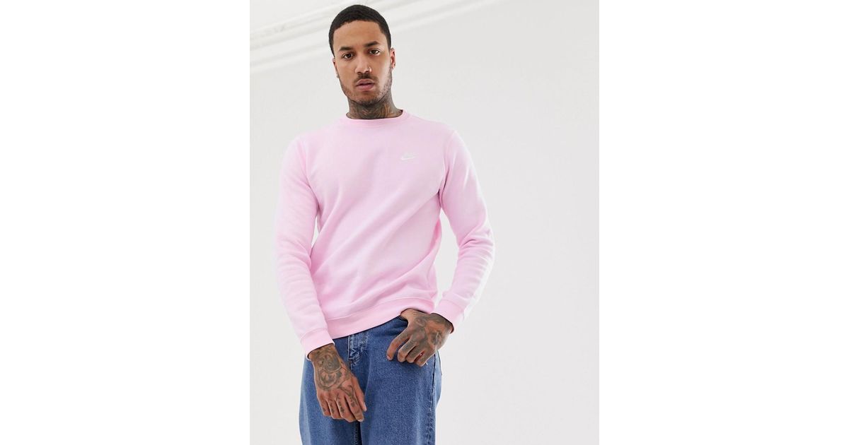 Nike Club Crew Neck Sweat in Pink for Men | Lyst