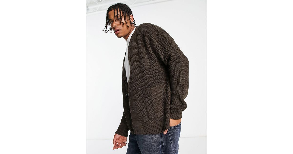 Bershka Synthetic Chunky Knit Cardigan in Brown (Black) for Men Lyst