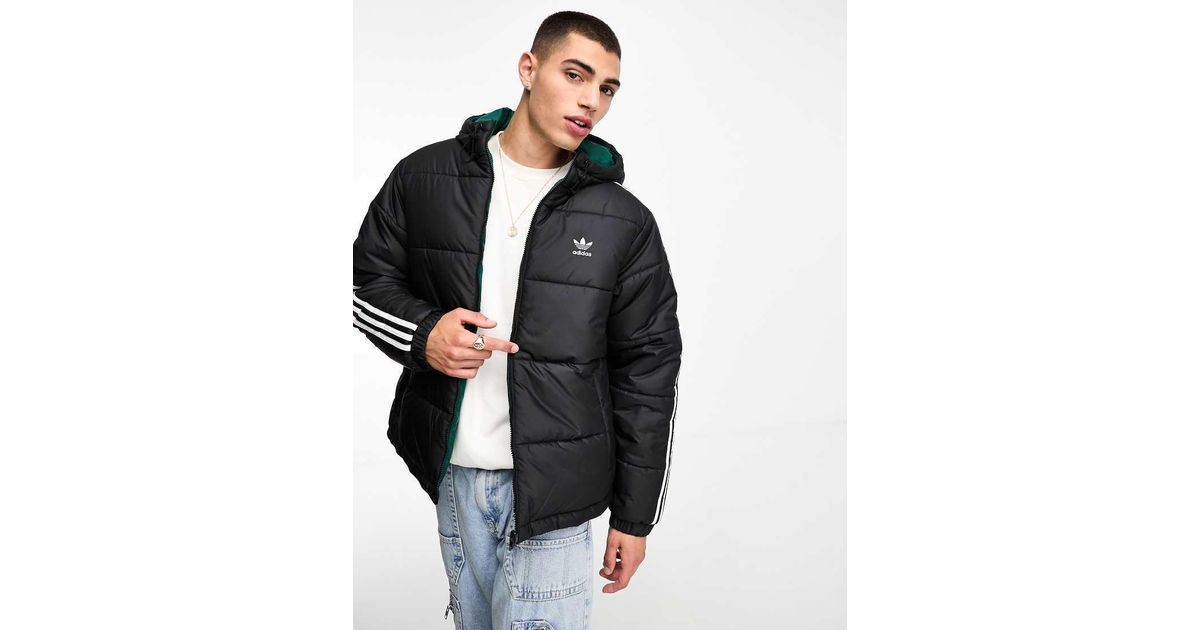 Adidas originals three stripe reversible coat in black online
