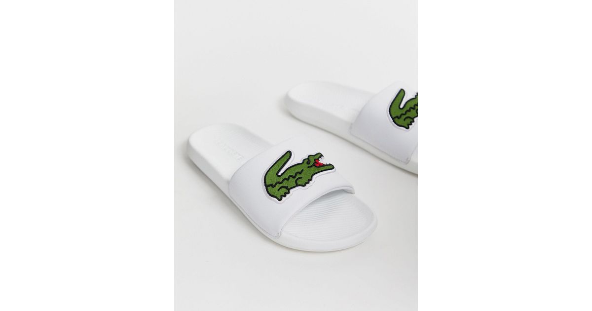 Croco Slider bianche con logo grande da Uomo di Lacoste in