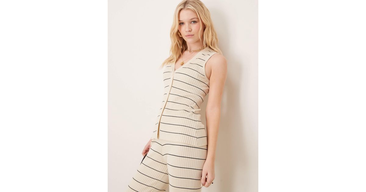 Pretty Lavish Stripe Knit Vest in Natural | Lyst