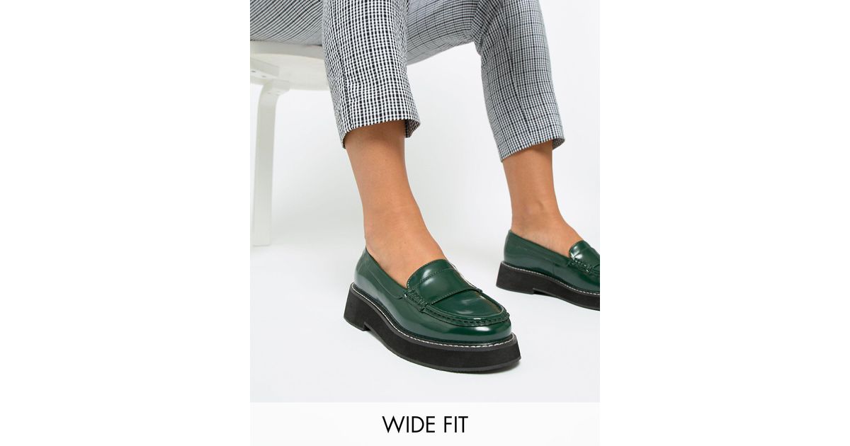 ASOS Denim Wide Fit Mastery Chunky Loafer Flat Shoes in Green | Lyst