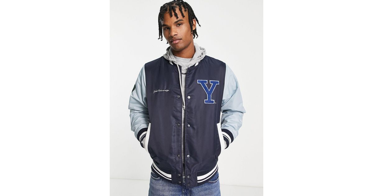 Pull&Bear Synthetic Yale Varsity Bomber Jacket in Blue for Men Lyst