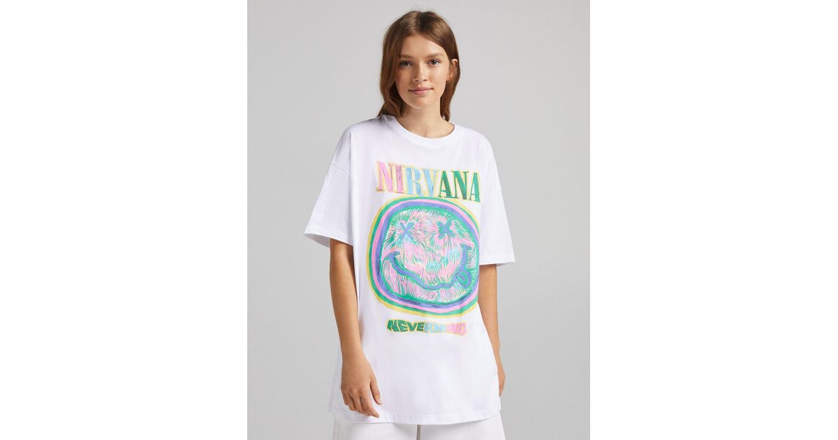 Bershka Oversized Nirvana Tee in White | Lyst