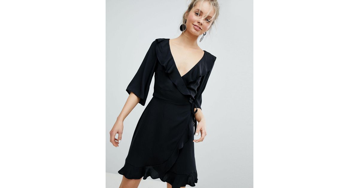 ruffle wrap dress black