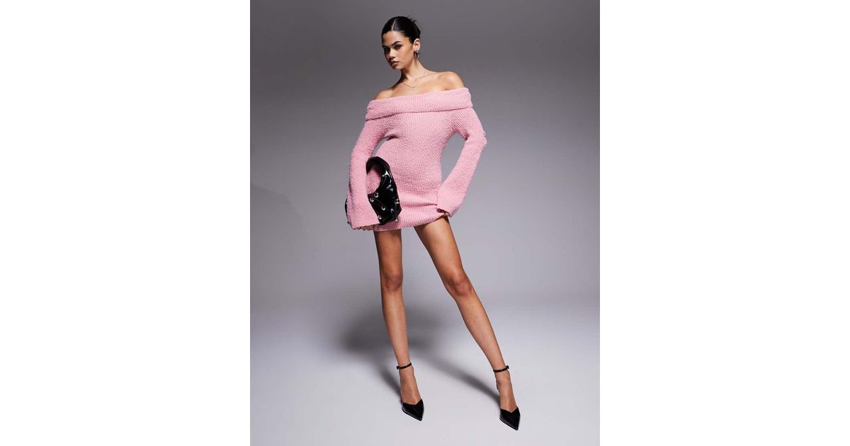 Aria Cove Knitted Bardot Mini Jumper Dress in Pink Lyst UK
