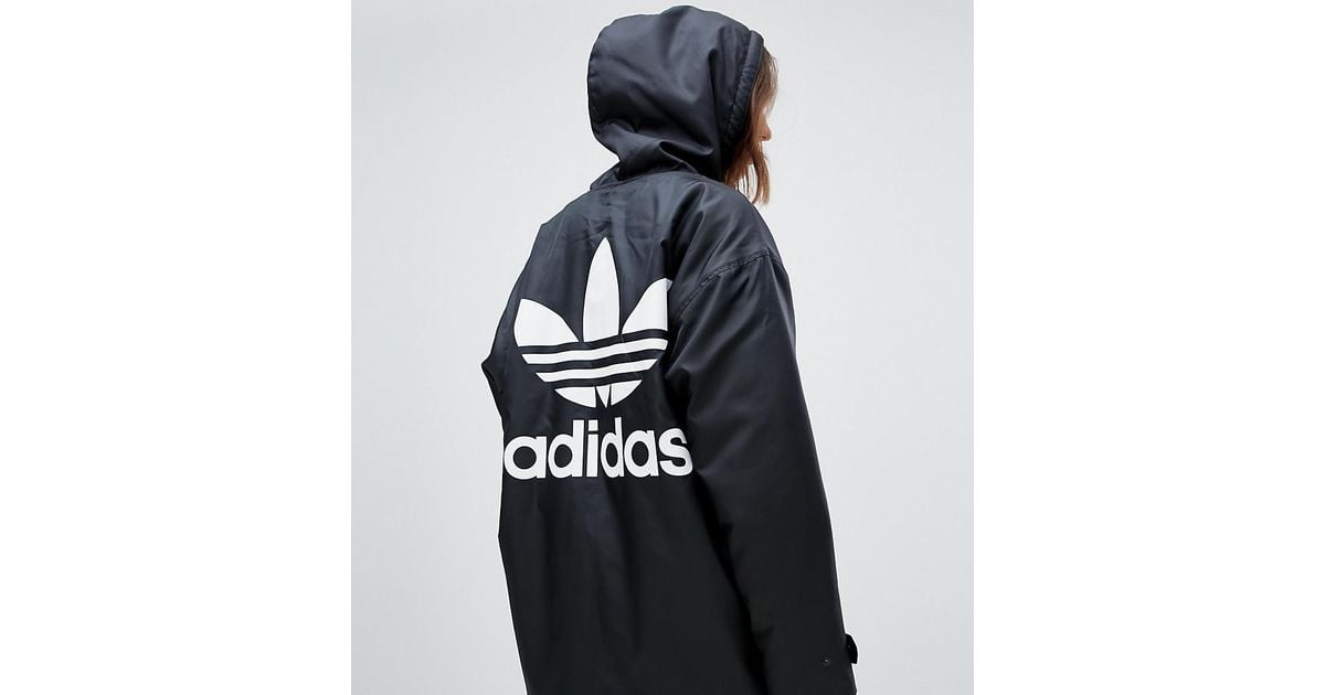 adidas Originals Hooded Coat With Back Logo In Black | Lyst