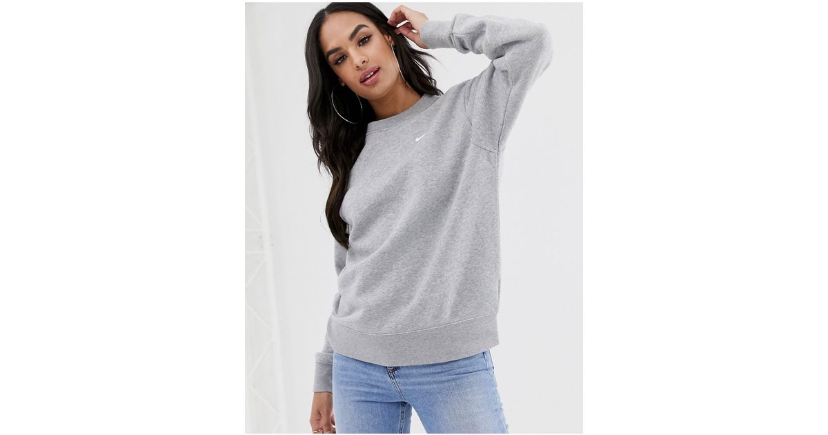 nike mini swoosh oversized cropped grey zip through moletom com capuz