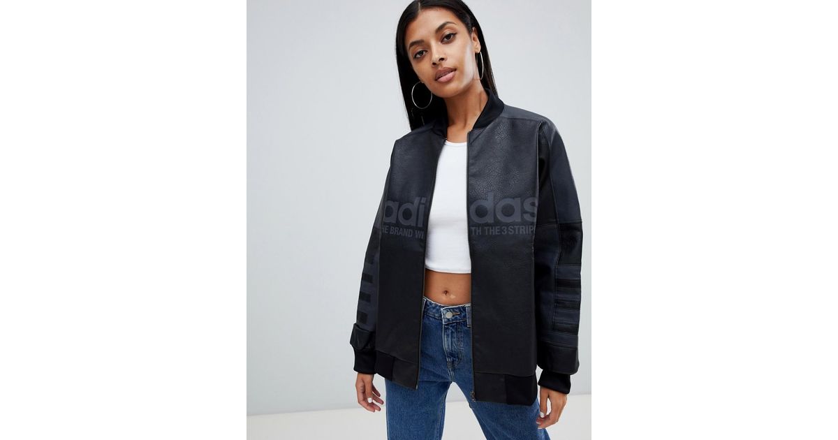 adidas Originals Aa-42 Faux Leather Track Jacket In Black - Lyst