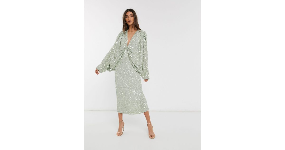 asos sequin kimono maxi dress ASOS DESIGN Tall kimono sleeve maxi dress in sequin in olive