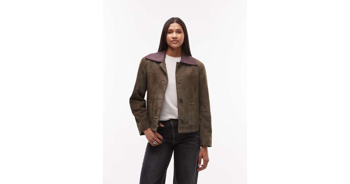 Urbancode Contrast Collar Suede Boxy Jacket in Brown | Lyst UK