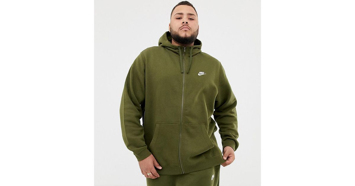 nike club swoosh zip through hoodie in green
