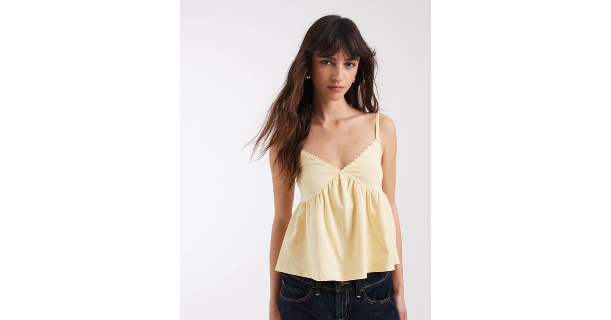 ASOS Trim Detail Babydoll Cami in Natural | Lyst