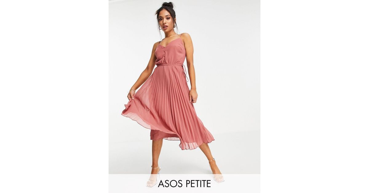 Pleated cami midi dress with cheap drawstring waist