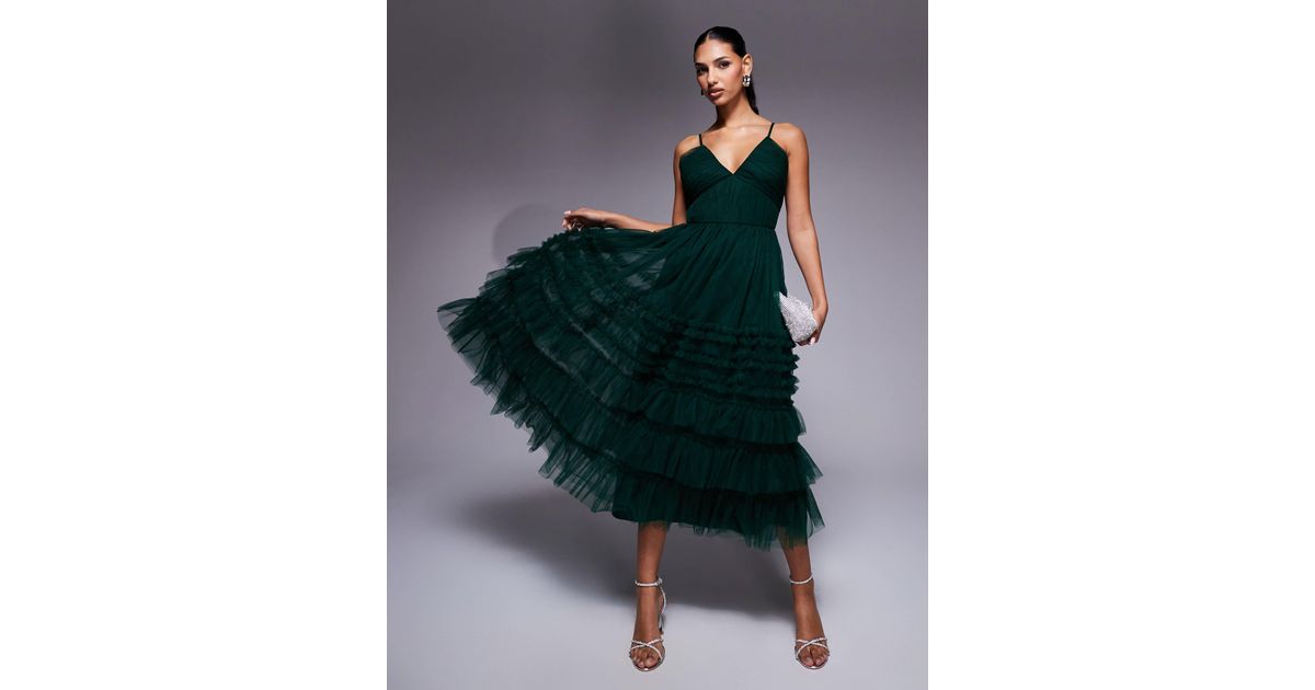 Green Bad Ruffles LACE & BEADS Tiered Ruffle Midaxi Dress in Green | Lyst