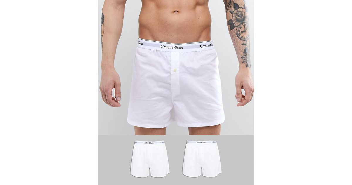 Calvin Klein Modern Cotton Woven Boxers 2 Pack In Slim Fit in White for Men