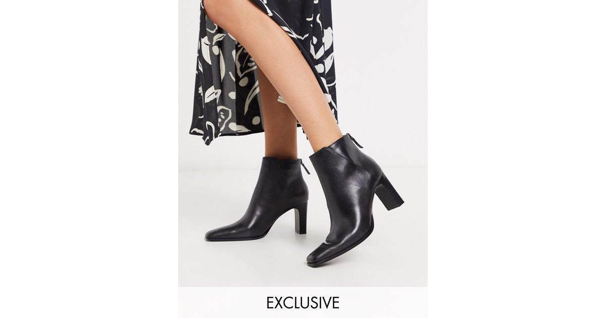 Mango Leather Heeled Ankle Boot With Square Toe in Black | Lyst