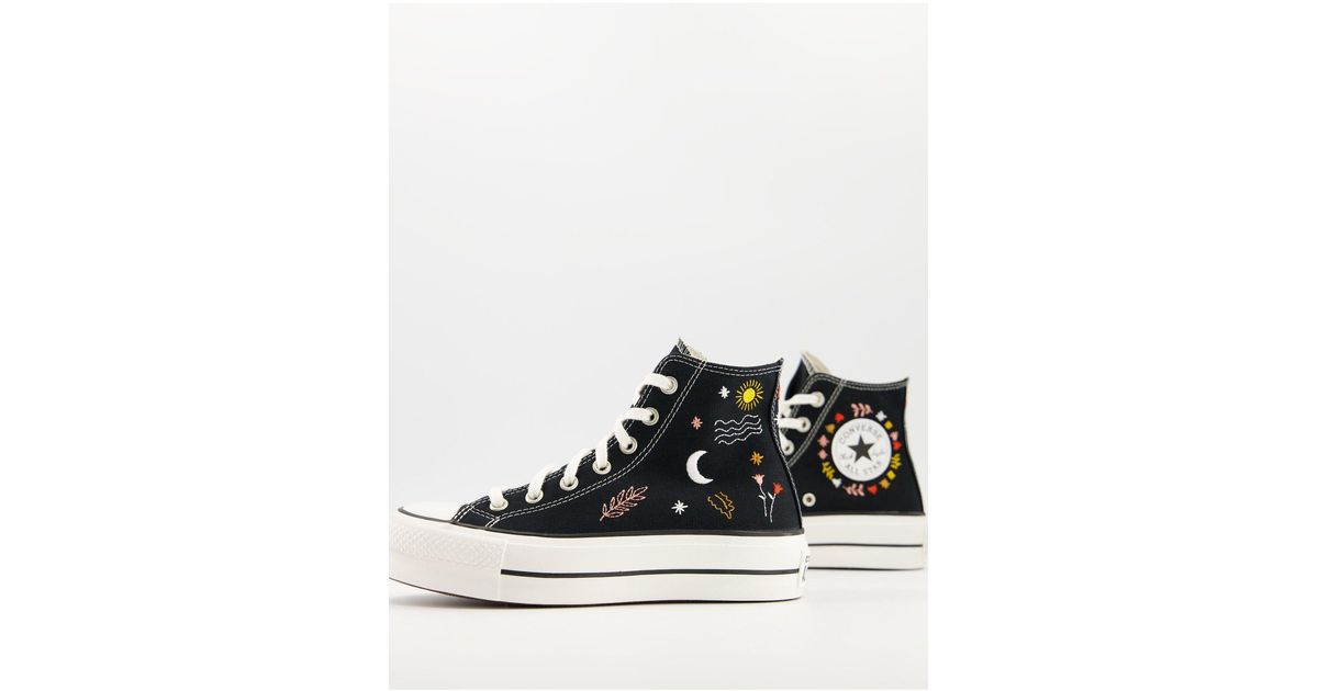 Converse Chuck Taylor All Star Lift Hi 'it's Ok To Wander' Embroidered  Sneakers in Black | Lyst