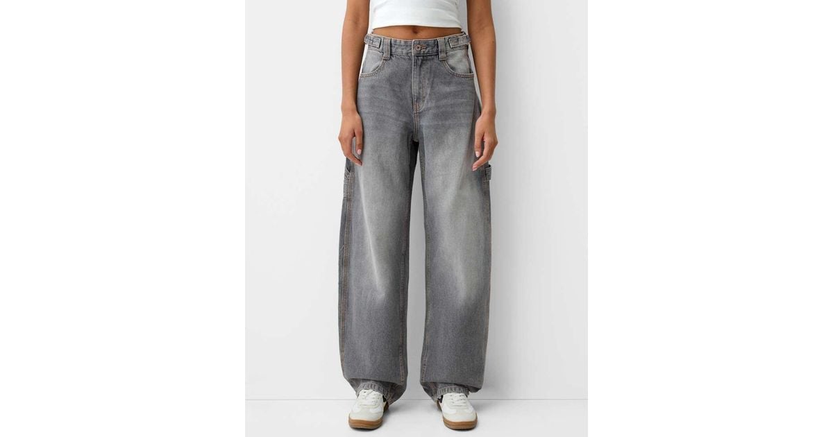 Grey Bershka Jeans Balloon Fit Bershka Adjustable Balloon Fit