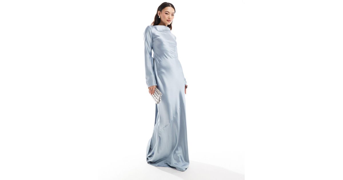 DASKA Satin Maxi Dress With exaggerated Bow Back in Blue | Lyst