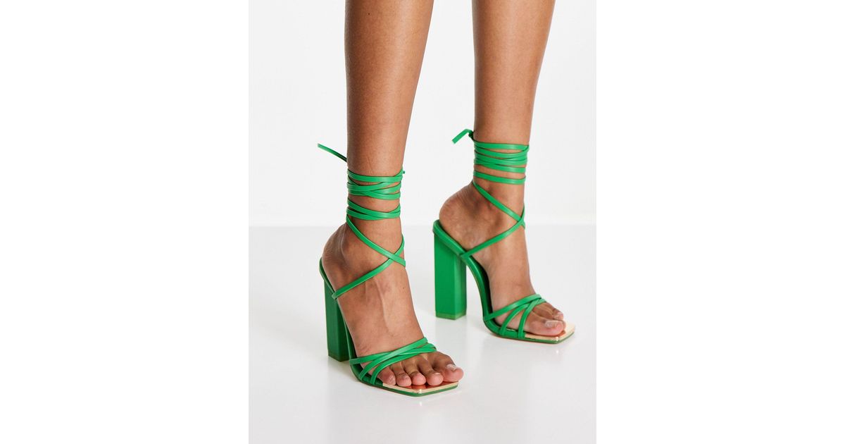 Public Desire Rubber Amira Block Heel Sandals in Green - Lyst
