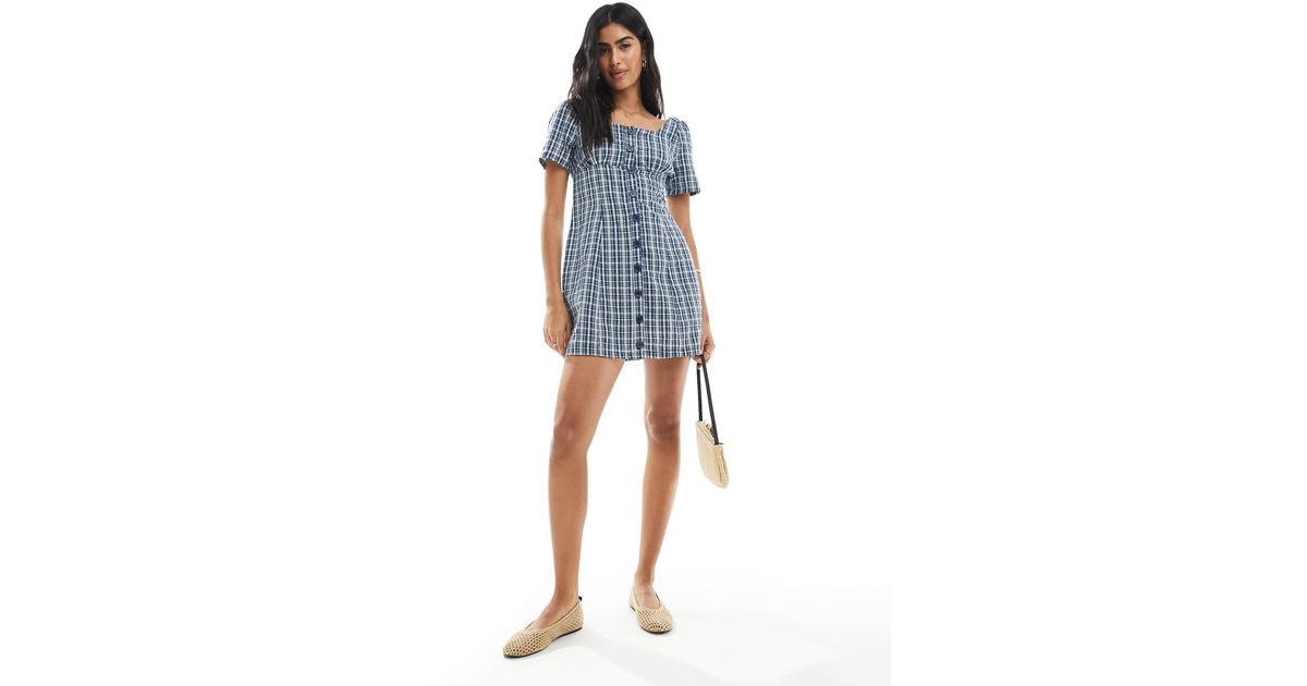 Daisy Street Button Front Milkmaid Mini Dress in Blue | Lyst