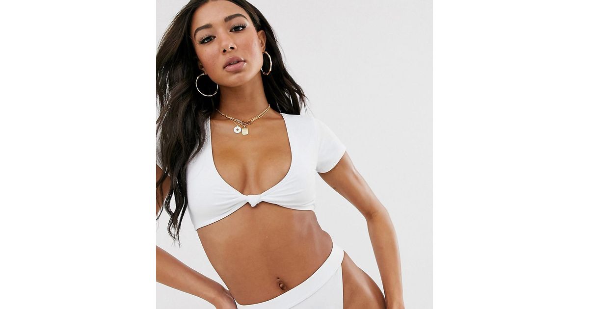 cap sleeve crop bikini top
