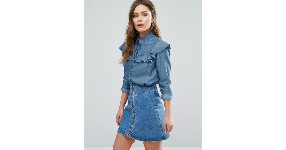 denim frill blouse