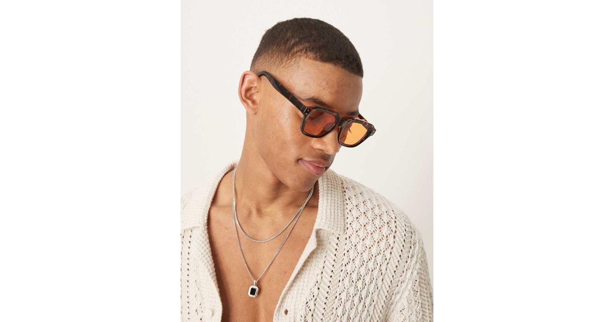 Gafas De Sol Efecto Carey Gruesas Cuadradas Con Lentes Ámbar De - Main Image