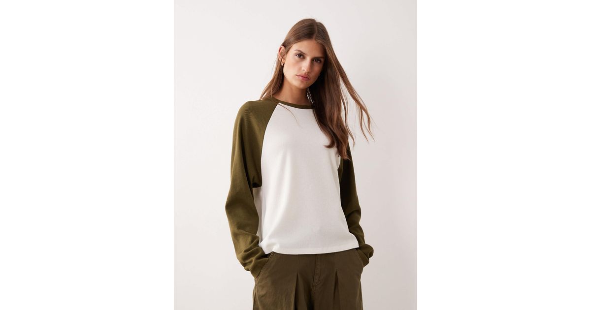 Zara Raglan Top ASOS Raglan Long Sleeve Waffle-knit Top in Natural | Lyst