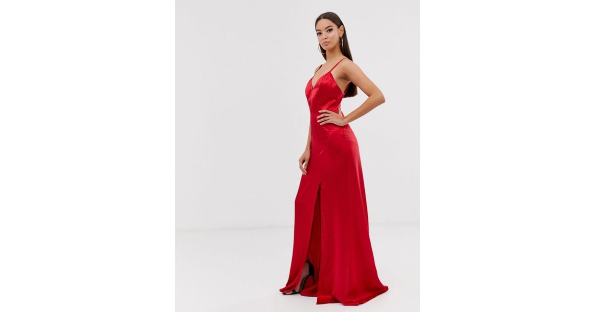 L London Satin Split Dress Red | Lyst Canada