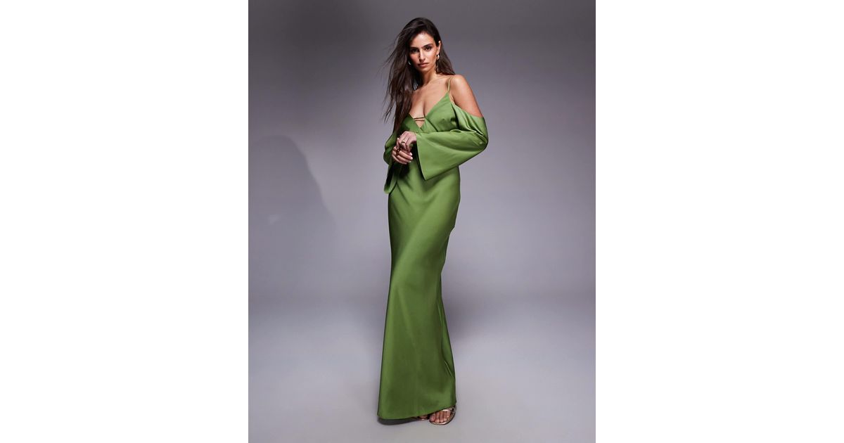 green satin long sleeve midi dress Inara Midi Dress
