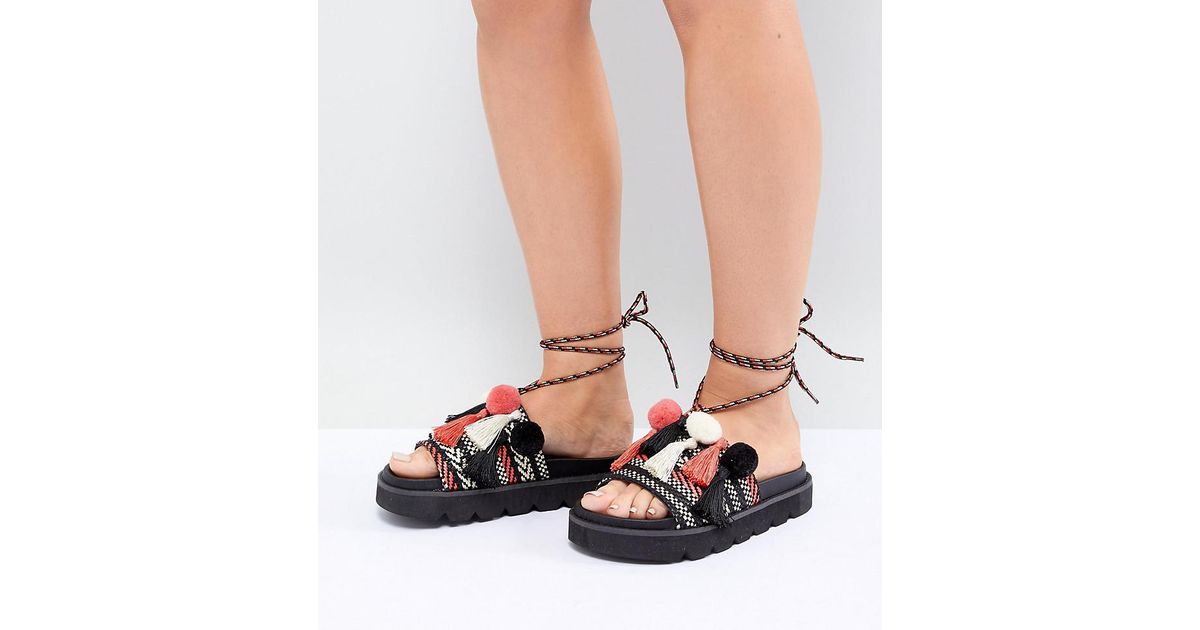 pom pom flat sandals