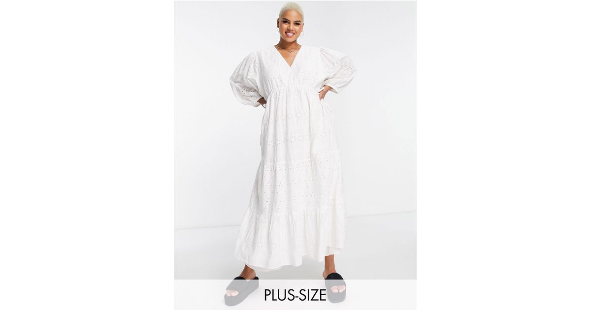 River Island Cotton Broderie Smock Midi Dress in White | Lyst