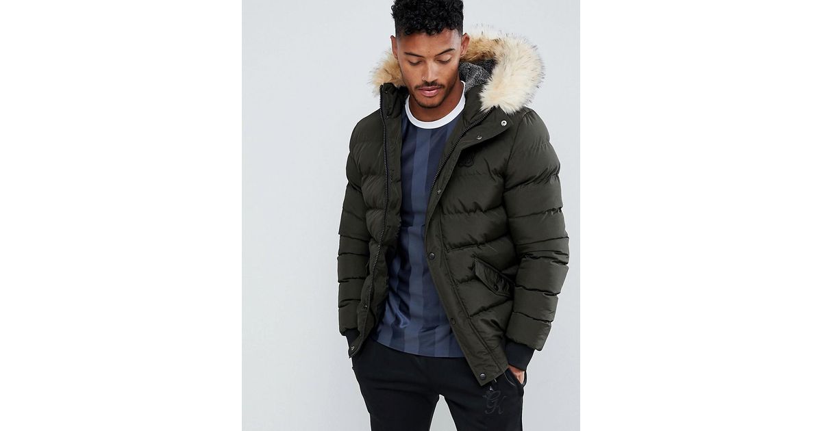 Chaqueta caqui de plumas con capucha de pelo sintético SIKSILK de Pelo de  color Verde para hombre | Lyst